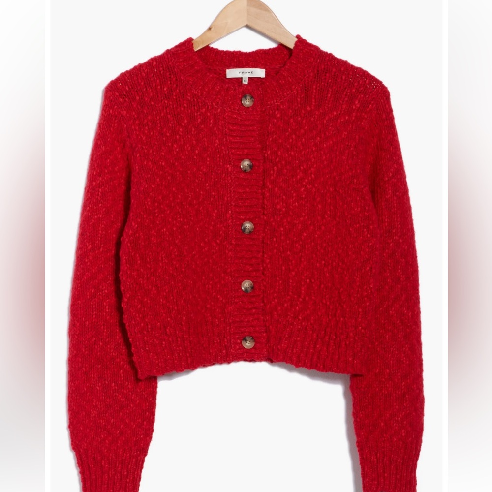 New Frame Button-Up Wool-Blend Sweater - cherry red - M